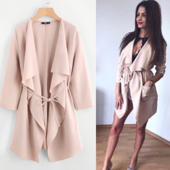 Jackets & Blazers - Waterfall Collar Pocket Front Wrap Coat